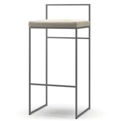 Barhocker Mit Rückenlehne 90 Cm, Grau / Beige Samt