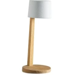 Gaia Tischlampe Tragbar Teakholz, Rubelli Bianco